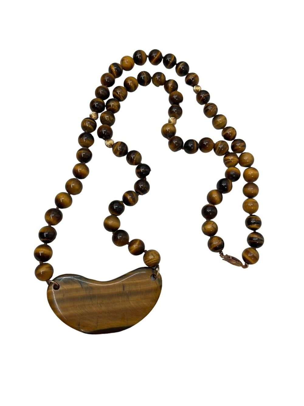 Vintage Tiger Eye Necklace Beaded With Pendant